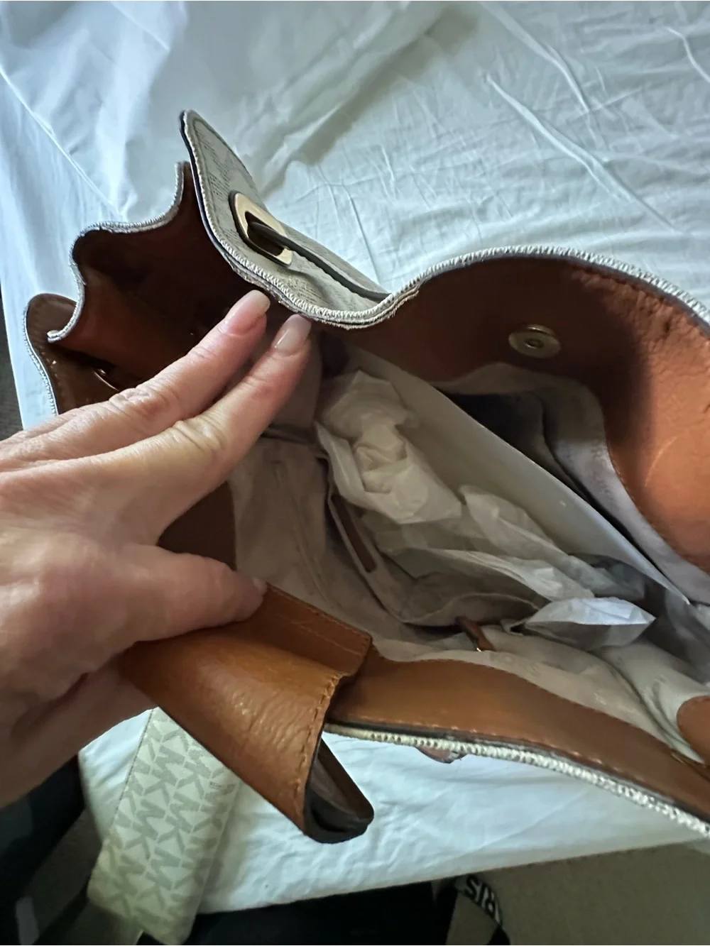 Michael Kors Cream & Brown Monogram Tote with Gold Hardware